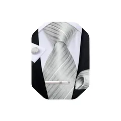 [DiBanGu] ネクタイ シルバー 結婚式 ストライプ ネクタイ ハンカチ タイピン セット ビジネス 入学式 卒業式