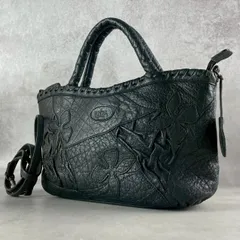 IBIZA イビサ　ハンドバッグ 2WAY ショルダーバッグ レザー ブラック 黒 フラワー 花柄 刺繍 レディース