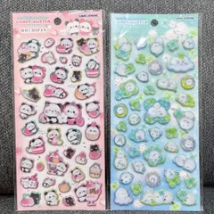 正規品 カミオジャパン キャンディグリッターステッカー 2枚セット もちもちパンダ ぽんぽんシマエナガ キラキラ ぷっくり シール