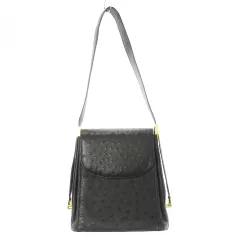 ショルダーバッグ レザー 革 オーストリッチ ゴールド金具 黒 ブラック /CK9 ■GY18