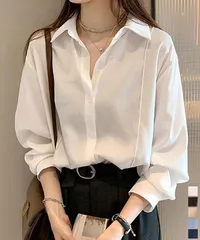 シャツブラウス 襟付き 長袖 レディース