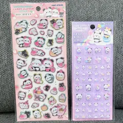正規品 もちもちパンダ キャンディグリッターステッカー ＆ ドロップブロックシール セット｜カミオジャパン タイルシール ぷっくり キラキラ