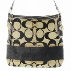 コーチ COACH ワンショルダーバッグ ハンドバッグ キャンバス レザー 革 シグネチャー 黒 ブラック F13674 /CK14 ■GY18