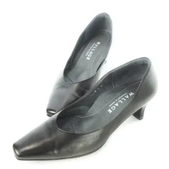 アシックス asics WALLAGE パンプス ミドルヒール スクエアトゥ レザー 革 22.0 黒 ブラック WAW557 /CK28 ■GY11