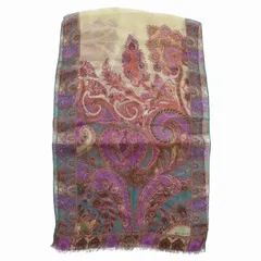 エトロ ETRO スカーフ ストール 薄手 ペイズリー柄 総柄 フリンジ ロゴ 紫 パープル /XZ ■GY18