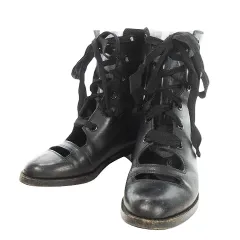 カールラガーフェルド KARL LAGERFELD ショートブーツ レースアップ ローヒール レザー カットアウト 6 23cm 黒 ブラック /MN7 ■GY37