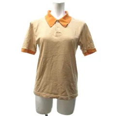 ポールスミス PAUL SMITH ポロシャツ カットソー 半袖 リブ袖 ボーダー コットン オレンジ M