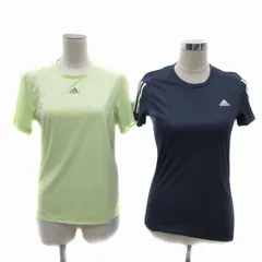 アディダス adidas タグ付き スポーツウエア Tシャツ カットソー 半袖 ラウンドネック ロゴプリント 2点セット おまとめ L 蛍光イエロー 紺 ネイビー /YS3