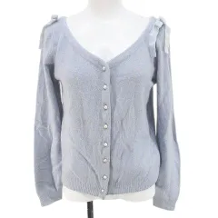 ウィルセレクション WILLSELECTION 長袖 カーディガン ニット M 水色 ライトブルー リボン 毛 ウール アンゴラ 無地