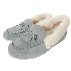 フィットフロップ fitflop CLARA SHEARLING モカシン スリッポン ボア スエード リボン フラットソール シューズ 靴 US6 UK4 約23cm グレー /X