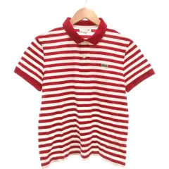 ラコステ LACOSTE 美品 ポロシャツ ボーダー 半袖 M 白 ホワイト 赤 レッド /YJ ■YHS9