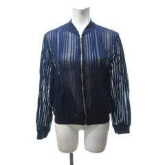 ザラ ZARA シアー ボンバージャケット ブルゾン フルジップ ストライプ 青 ブルー 黒 ブラック Sサイズ 1126