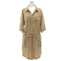 自由区 オンワード樫山 シャツワンピース 40 ベージュ ポケット付き ウエストリボン /NL