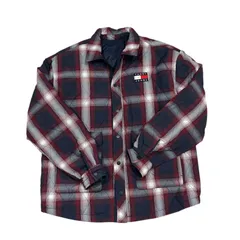  TOMMY JEANS トミージーンズ リバーシブル キルティング ダウンジャケット Lサイズ ネイビー チェック　【Z1736】