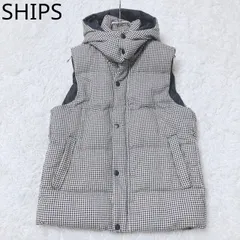 シップス　ダウンベスト　フード付き　ギンガムチェック柄　ゆったり　カジュアル　シンプル　ホワイトブラック