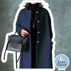 ダークブルー ノーカラーコート シンプル ミドル丈 ラウンドネック ベルトレス 韓国風 コート