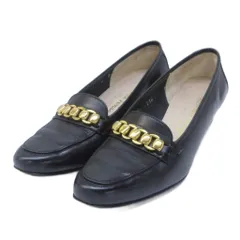 サルヴァトーレフェラガモ Salvatore Ferragamo パンプス チェーン レザー ヒール 6 B 約23.5cm 黒 ブラック IBO83 1115