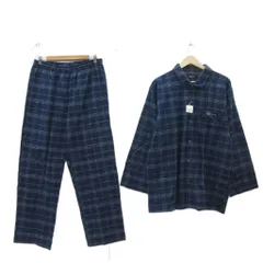 コムサイズム COMME CA ISM パジャマ ルームウェア 上下 シャツ 長袖 パンツ アンクル丈 チェック柄 紺 ネイビー /YS19 ■GY58