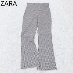 ザラ　ワイドパンツ　ギンガムチェック柄　ハイウエスト　ストレッチ　レギュラーフィット　カジュアル　シンプル　ホワイトブラック　Lサイズ