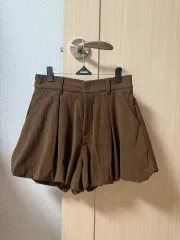 新品 コーデュロイ プリーツ パンプキン バルーン ミニスカート ブラウン