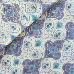 インド ブロックプリント生地 [50cm単位切売] サンガネリ パープルXブルー紋様 花 SA フラワーIF0434