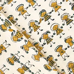 インド ブロックプリント生地 [50cm単位切売] バグルー キッズ グリーンXイエロー SA 子供柄 IF0440