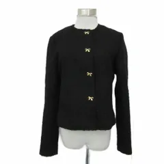 ザラ ZARA ノーカラージャケット S 黒 ブラック ウール混 リボンボタン ミドル丈 /YS17 ■GY61