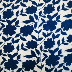 インド ブロックプリント生地 [50cm単位切売] アコラ シルエットフラワー インディゴブルー SA 花 IF0449