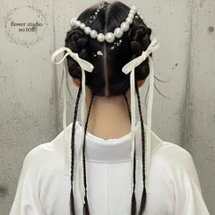 パールチェーンとベロアリボンの髪飾り　成人式　卒業式　結婚式　七五三　成人式髪飾り　卒業式髪飾り　結婚式髪飾り　七五三髪飾り　袴髪飾り　前撮り　チェーン髪飾り