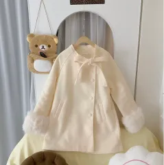 着用画像O新品) アイボリー リボン 取り外し ファー コート