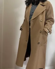 新品 キャメル ハンドメイド ロング コート ウール100