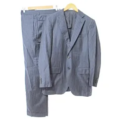 トゥモローランド TOMORROWLAND ロロピアーナ生地 シングルスーツ セットアップ ストライプ 48 紺 ネイビー 1103