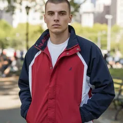 【リバーシブル】NAUTICA ノーティカ リバーシブルジャケット 紺×赤 フリース×ナイロン （Lサイズ）