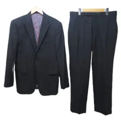 バーバリーブラックレーベル BURBERRY BLACK LABEL Super100’s セットアップ シングル スーツ ウール ストライプ テーラードジャケット パンツ 背抜き 2B 42L 黒 灰 ブラック グレー 系 IBO85 1213