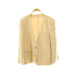 バーバリーズ Burberrys ノーカラージャケット 千鳥柄 チェック 金ボタン シルク 11AR ベージュ /ES ■GY53