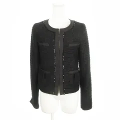 アンタイトル UNTITLED ツイードジャケット 2 黒 ブラック ノーカラー 長袖 スパンコール装飾 /MN30 ■GY61