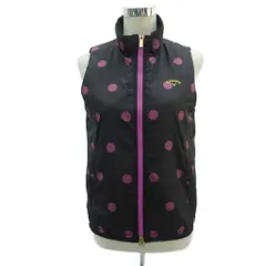 キャロウェイ CALLAWAY ゴルフウェア 中綿ベスト ジャケット ミドル丈 L 黒 ブラック マゼンタ 水玉 ドット柄 ダブルジップ /HO32 ■GY61