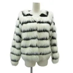 デュラス DURAS フェイクファーコート F 白 ホワイト 黒 ブラック ボーダー柄 ノーカラー ショート丈 /YS48 ■GY58