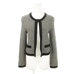 アンタイトル UNTITLED ツイードジャケット 2 黒 ブラック 白 ホワイト 千鳥格子柄 ノーカラー 長袖 /MN19 ■GY60