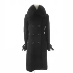 ボッシュ BOSCH ファーカラー アンゴラトレンチコート ロング ダブル 38 M 黒 ブラック /CK7 ■GY60