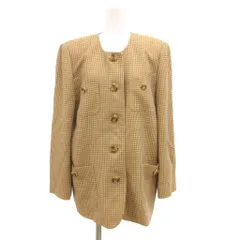 レリアン Leilian ノーカラージャケット チェック ツイード 11 茶 ブラウン /JS ■GY61