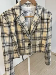 ZARA チェック クロップド ジャケット s