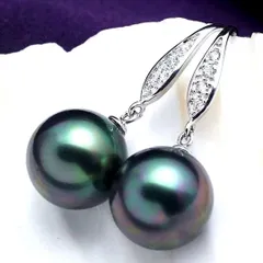 チタンピアス　パール　12mm　 CZダイヤ　黒蝶色パール　シルバー　光沢