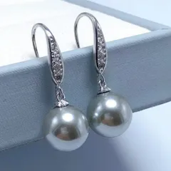 チタンピアス　パール　12mm　 CZダイヤ　黒蝶色パール　シルバー　グレー系