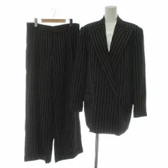 ラルフローレン RALPH LAUREN スーツ セットアップ 上下 テーラードジャケット ダブル 6B 総裏地 ノーベント パンツ スラックス ウール ストライプ 大きいサイズ 17 15 LL 黒 ブラック 白 ホワイト /XZ