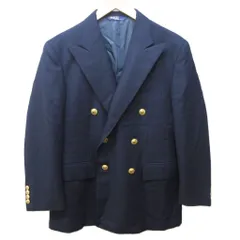 ポロ バイ ラルフローレン Polo by Ralph Lauren テーラードジャケット ブレザー ウール 金ボタン ダブル 総裏 90A4 紺 ネイビー ■MNK3 1204