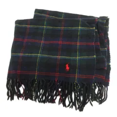 ラルフローレン RALPH LAUREN ストール マフラー ウール チェック フリンジ グリーン ネイビー系