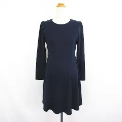 ビス ViS ワンピース チュニック 長袖 ラウンドネック ひざ丈 フレア ストレッチ M ネイビー ※EKM