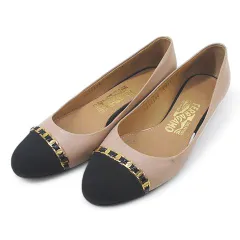 サルヴァトーレフェラガモ Salvatore Ferragamo パンプス ヴァラリボン バイカラー 5Ｄ ピンクベージュ レザー イタリア製