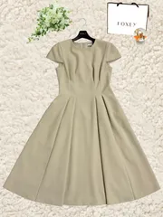 未使用級★★FOXEY NEW YORK/フォクシーニューヨーク Cap Sleeve Crepe Dress 38キャップスリーブ クレープドレス ワンピース  オイスターベージュ